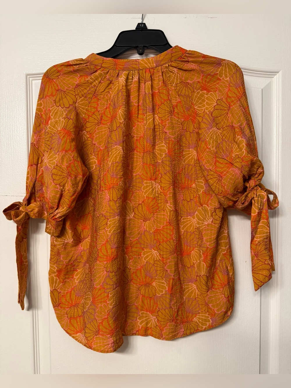 FRNCH Paris Blouse Small Tie Sleeve Button Front Shell Print Orange Pink Viscose - Picture 2 of 7